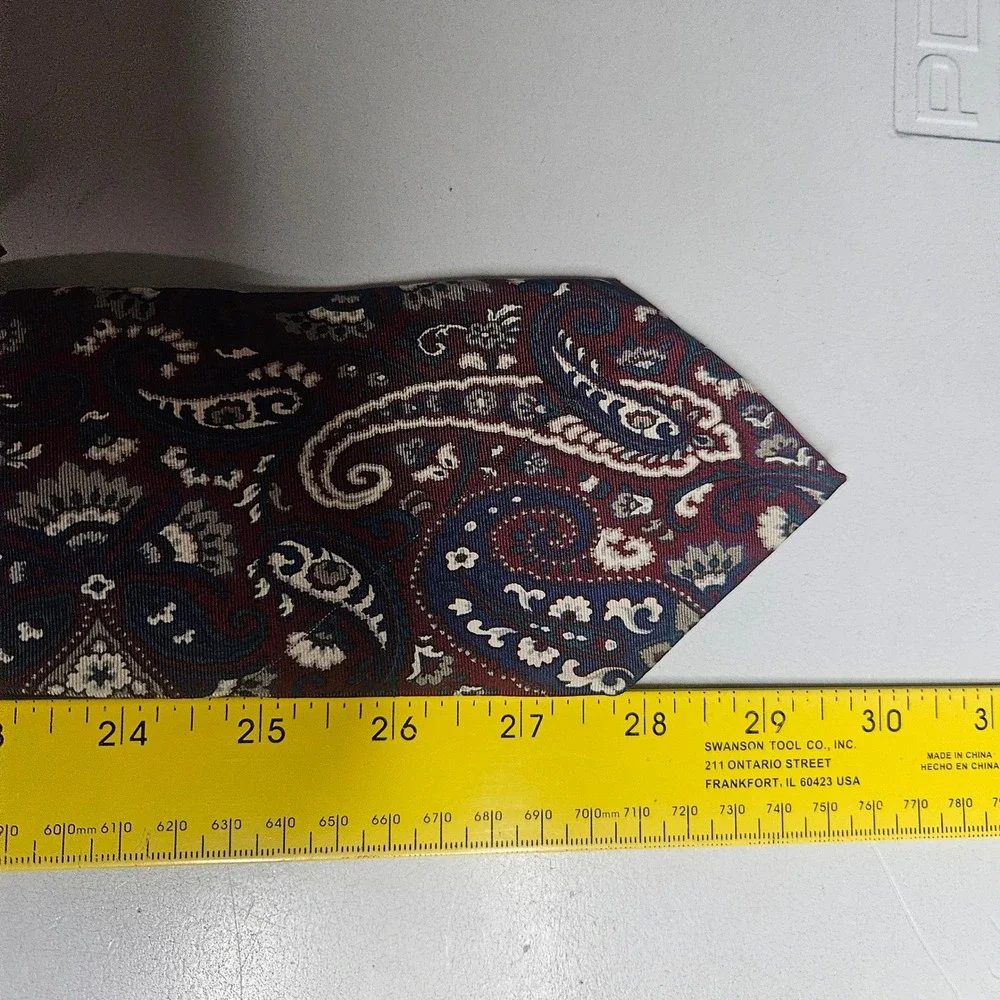 Christian Dior Monsieur‎ Silk Paisley Tie Burgundy Navy Blue Woven Italy Vintage